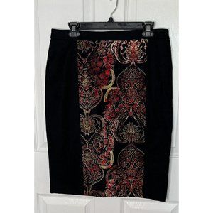 ANN TAYLOR BLACK Skirt w/ Red Floral Insert Size 10